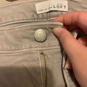Loft brand corduroy velvet pants in gray.
